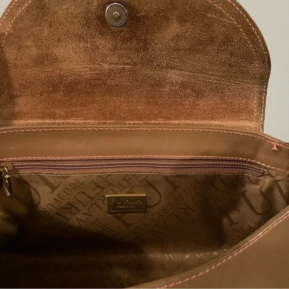 Furla Brown Leather Small Shoulder Bag Gold Hardware Classic